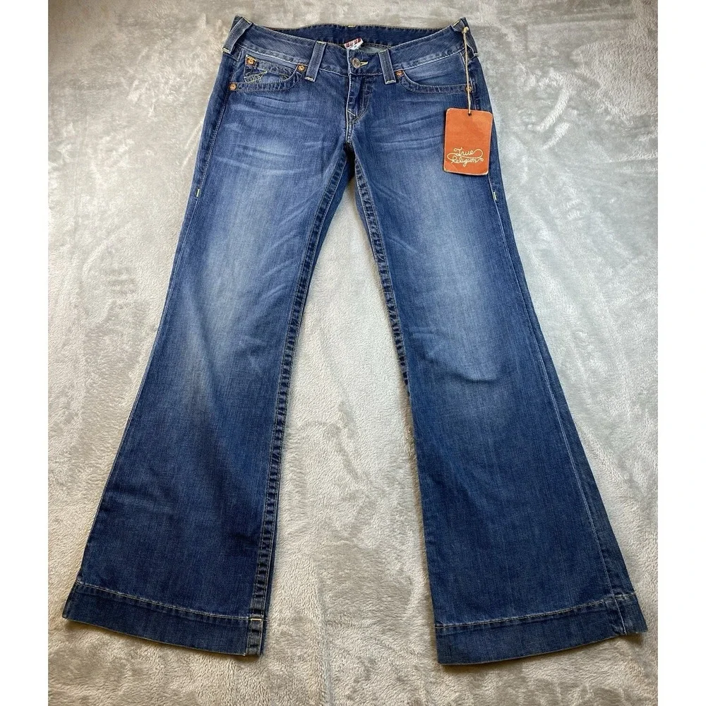 True Religion Jeans Women's 32 R200 Boot cut Low Rise Y2K Made USA Panel Hem NWT